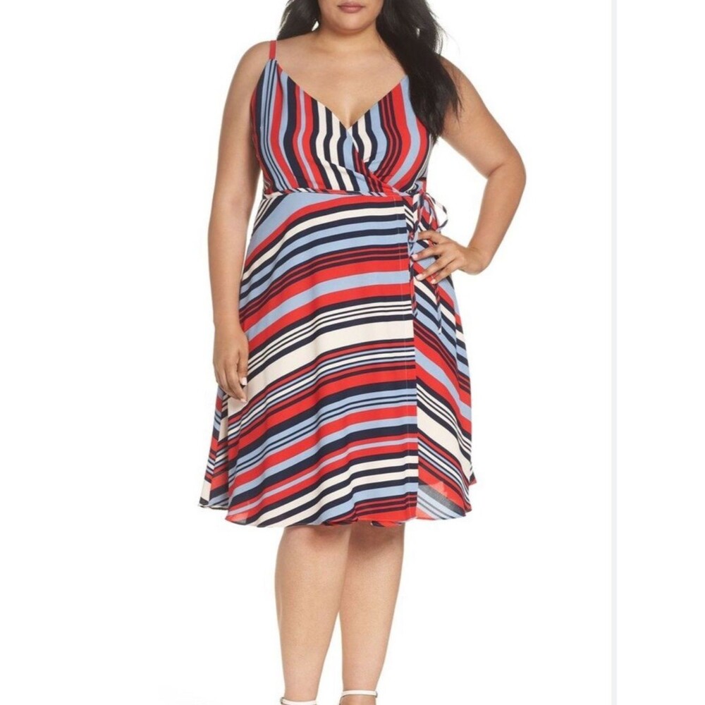 Cooper st Plus-Size Striped colorful wrap midi dress